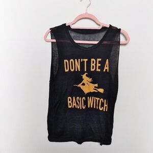 Black and Orange Basic Witch Humor Burnout Graphic Tank Top Size Small